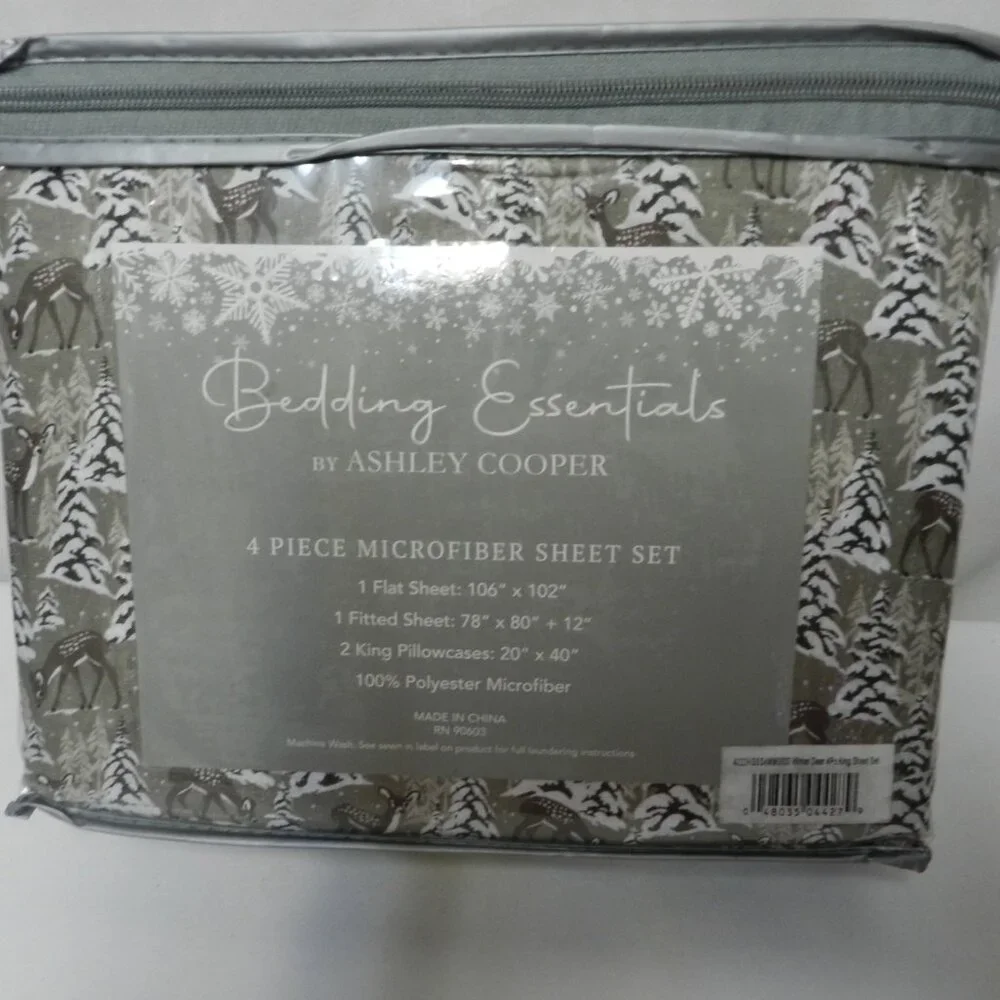 Ashley Copper Winter Deer piece Micro Fiber King sheet set green NEW NWT